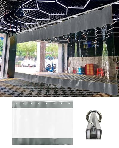 Outdoor Vorhang Wetterfest Transparent Transparenter Trennvorhang für Industriegaragen Schiene, Trennvorhang Vinyl Werkstattbereiche, Wasserdichte Und Staubdichte Trennwand(W5xH4m/16x13ft)