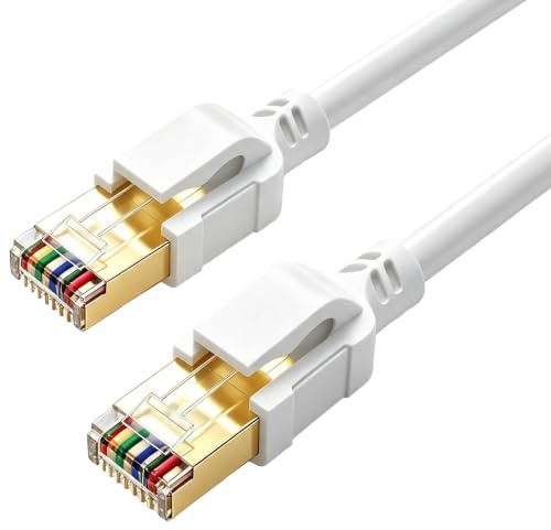 CAT8 LAN Kabel 8M Hochgeschwindigkeit Netzwerkkabe 40Gbps Ethernet Kabel | 000 MHZGigabit S/FTP LAN kabel mit rj45 Stecker für PS5/4 Xbox, Modem, TV, Switch, Router, Schneller als Cat 7/6 （Weiß）
