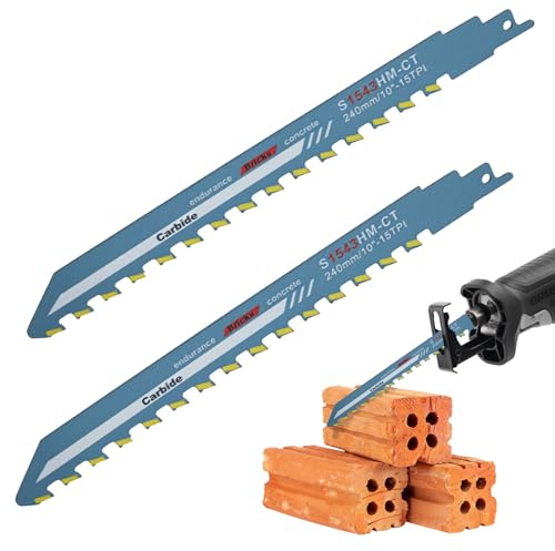 25,4 cm Säbelsägeblätter, 2 Stück, Universal-Hartmetallschneid-Rezeptsägeblatt, 15 TPI Titankarbid-Betonsägeblätter, Säbelsägeblatt für Ziegel, Beton, Zementplatten