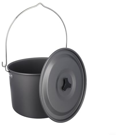 Olla colgante de aluminio de 8 L para cocinar al aire libre, ideal para camping, picnic y barbacoa, soporta calor directo para 4 6 personas, incluye bolsa de malla de transporte