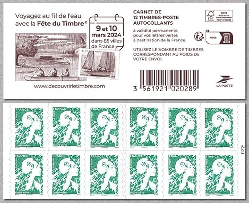 carnet de 12 Timbres Vert la Poste thématiques – Motifs aléatoires – Émission 2023 2024 2025 2026 – Collection philatélique