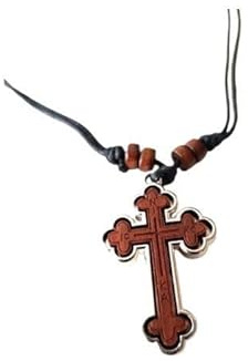 IconsGr Kette mit doppelseitigem religiösem griechisch-orthodoxem christlichem Anhänger mit Holz-/Edelstahlkreuz / 52