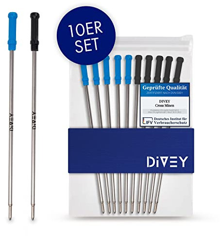 DIVEY Kugelschreiberminen für das C1-Format - hochwertige Standard Kuliminen im Cross-Format - Ersatzminen - Kugelschreiber Minen - dünne Minen - Kugelschreiber Patrone - Schwarz & Blau