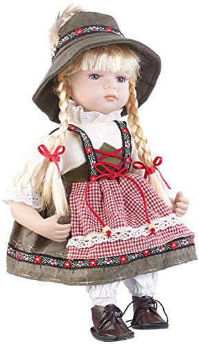PEARL Sammlerpuppen: Sammler-Porzellan-Puppe Anna mit bayerischer Tracht, 34 cm (Trachtenpuppen Sammler, Sammlerpuppen Porzellan, Figuren)