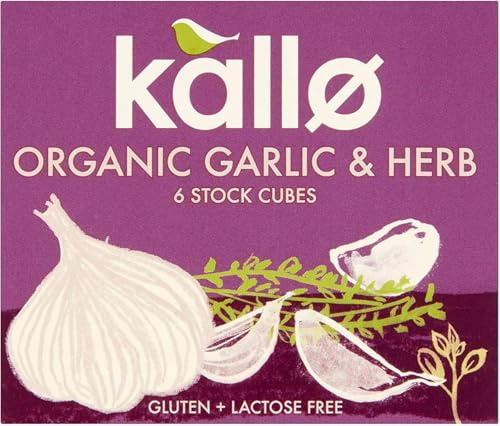 Kallo Organic Garlic & Herb Stock Cubes, Gluten Free, Vegan & Coeliac Friendly, No Artificial Colours, Flavours or Preservatives, Premium Veg Stock for Broth, Soup, Sauce & Gravy, 90 Pack – 15 x 66g | Organic, Vegan & Coeliac Friendly Gluten & Lactose Free, No Artificial Colours, Flavours or Preservatives, No Added MSG
