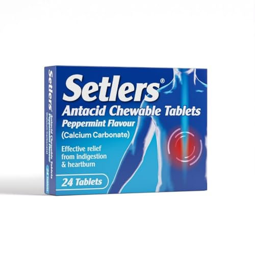 Setlers Antacid Chewable Tablets, Peppermint Flavour, 24 Pack, Contains Calcium Carbonate, Effective Relief from Indigestion and Heartburn, Tackles Acid Reflux