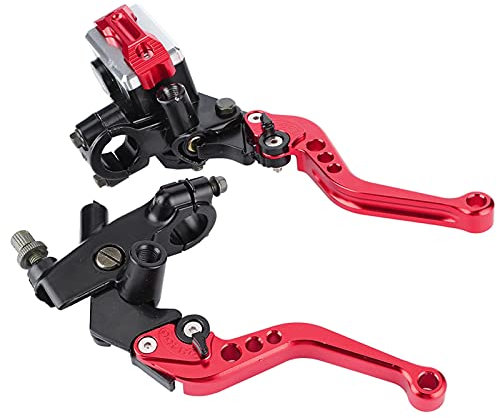 Leve Freno Frizione Moto, Fydun 1 Paio 7/8 Leve Moto Universali Regolabili, Leve Pompa del Freno in Alluminio Leve Freno Moto con Serbatoio per Moto con Manubrio da 22mm(Rosso)