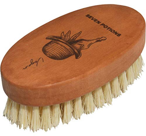 Seven Potions Vegane Bartbürste für Männer – 100% Sisal-Pflanzenfaser & Birnenholz – feste Borsten zum sanften Zähmen/Weichen/Peeling – 100% natürlich, nicht synthetisch