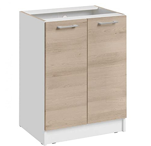 Cuisineandcie - Meuble Cuisine Bas ECO Chêne Naturel 2 Portes L 60 cm + 1 étagère - Meuble Bas Cuisine Rangement, Meuble Cuisine, Placard Cuisine Bas