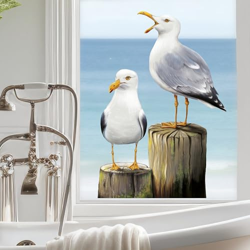 Wandtattoo Loft Fensterbild mit sitzenden Möwen wiederverwendbar, A4 Bogen, Fensteraufkleber Vögel, selbstklebende Fenstersticker, Abziehbilder, Fensterdeko, Vogelaufkleber, Kollisionsschutz Vögel