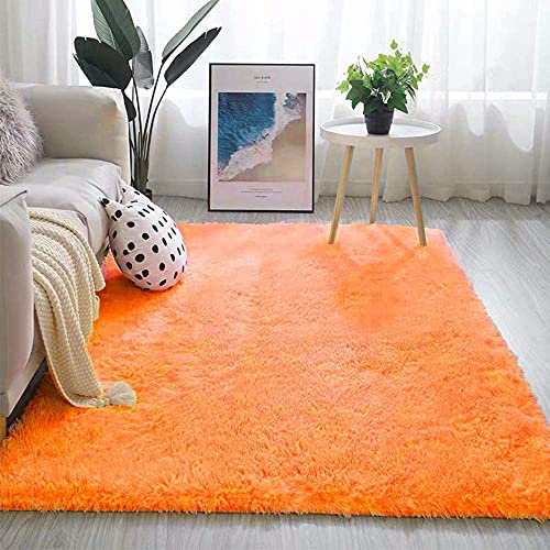 warmsile Hochflor Teppich Wohnzimmerteppich Langflor, Flauschig Teppiche Für Wohnzimmer Und Schlafzimmer, Modern Design Shaggy Teppich,Orange,160 x 230 cm