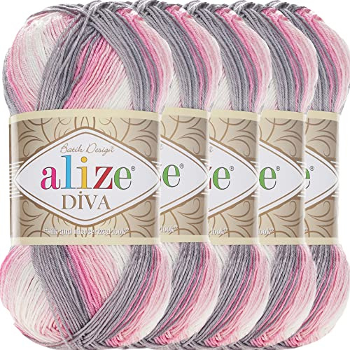 Alize 5x 100g Diva Batik Türkische Premium Wolle 100% Acryl Handstrickgarne Garn | Yarn | Strickgarn Babywolle mit Farbverlauf Baby Akzente Accessoire zum Häkeln Stricken (3245)