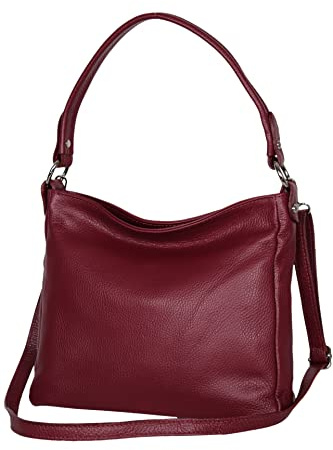 AMBRA Moda GL35 - Damen Handtasche Schultertasche Umhängetasche aus genarbtem Rindsleder (Bordeaux)