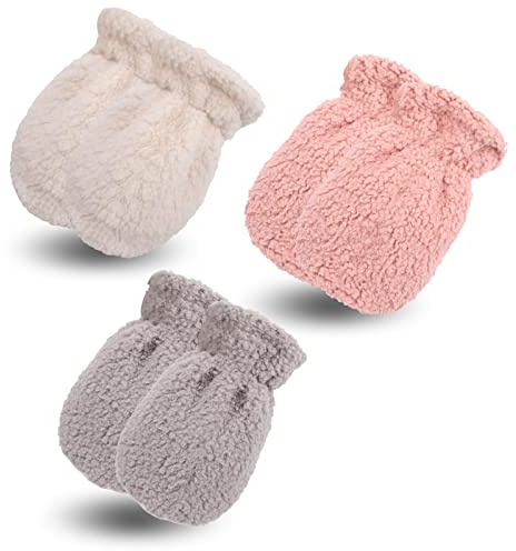 Pesaat Fleece Warm Baby Gloves Double Layer Winter Mitten For Boys Infant Toddler Girls Anti-Scratch Mittens (3pcs-a)