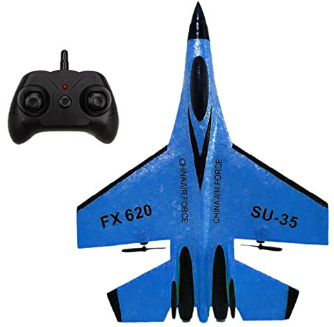 BuyWeek Ferngesteuertes Flugzeug, SU35 2 Kanal RC Flugzeuge Starrflügler Ferngesteuerte Flugzeug Modell mit Licht für Erwachsene, Kinder, Anfänger(Blau)