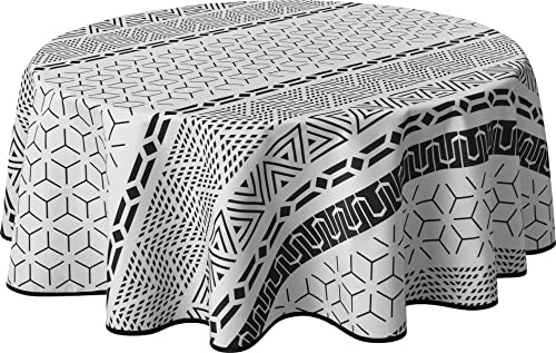 Le Linge de Jules Nappe Anti-Taches Graphic - Ronde 160 cm, Noir, Blanc