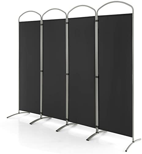 COSTWAY 4/6 Panel Folding Room Divider, Freestanding Wall Privacy Screen Protector, Paravent Partition Separator for Living Room, Bedroom and Office (Black, 4 Panel: 221 x 188cm)