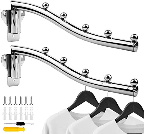 JNWYH 2 ventiladores de ropa plegables, giratorios para ropa, ganchos de pared plegables para baño, balcón, armario, con tornillos, tubo de expansión y destornillador