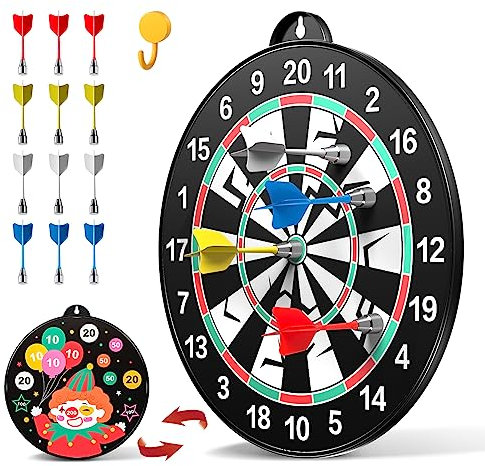 Doloowee 14-teiliges doppelseitiges magnetisches Kinder-Dartscheiben-Set, große Größe, Jungen-Spielzeug, Dartscheiben mit 12 Dartpfeilen, für drinnen und draußen, Party-Spiele, Spielzeug, Geschenke