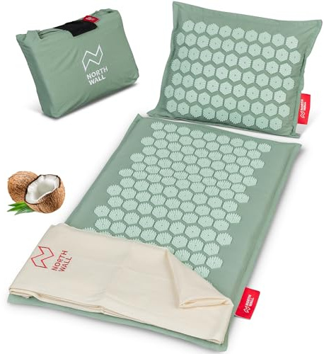 Northwall Tapis Acupression, Tapis Acupuncture Écologique avec Coussin, Tissu et Sac, Massage, Tapis d'Acrupression Vert
