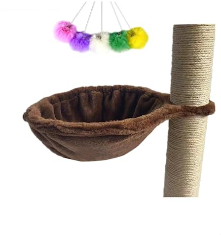 SHENGOCASE 14.6 Brown Nest Basket Lounger Hammock Bed Replacement for Cat Tree Tower, 5-Pack Hanging Toys, Cat Tree Accessories Hammock Attachment (Large 1pc, Brown)
