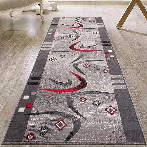Mazovia Läufer Flur 90x400cm Anthrazit Grau Geometrisch 90er-Retro Weich | Teppichläufer für Küche Waschküche Schlafzimmer Pflegeleicht Fußbodenheizungsgeeignet Kurzflor Synthetisch Verkauf pro Meter