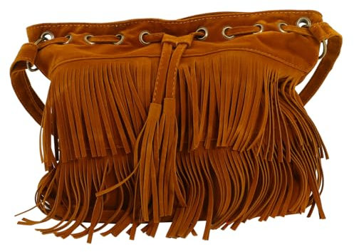 GALPADA Damen Umhängetasche Mit Quasten Fransen Schultertasche Boho Stil Retro Eimerbeutel Für Alltag Und Festival 15X11X5 Zoll