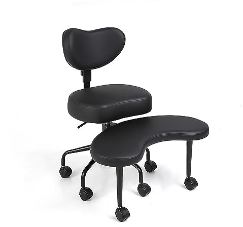 Pipersong Meditationsstuhl, Profi-Stuhl mit Rollen, für Sitzen im Schneidersitz, ADHD-Stuhl, mit höhenverstellbarer Rückenlehne, verstellbarem Hocker, flexibles Design für unruhige Sitzende, Schwarz