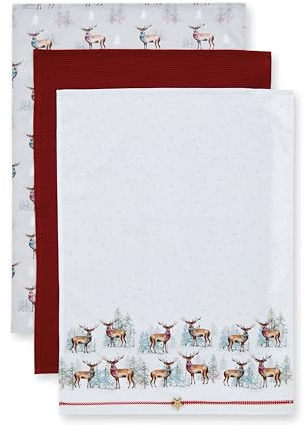 Cooksmart Geschirrtücher mit Weihnachts-Hirsch-Motiv, 3 Stück, schönes Küchenzubehör für Zuhause und Restaurant, ideales Küchentuch für den täglichen Gebrauch, saugfähiges und langlebiges Geschirrtuch