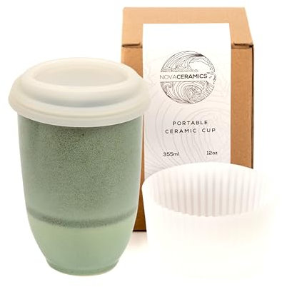 NOVA CERAMICS Travel Mug On The Go Coffee Tumbler Microwave & Dishwasher Safe Green Coffee Tumbler - Gifts for Women Men Him Her 12oz Emerald
