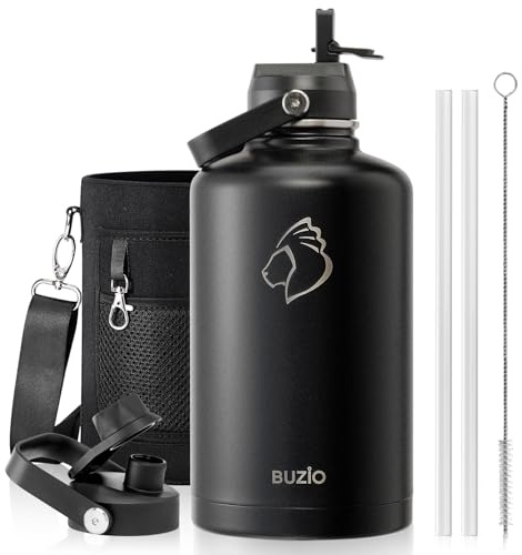 BUZIO 2.5L Insulated Water Bottle Stainless Steel with Straw & Spout Lid | Big Metal Water Gallon, Keeps Cold 48 Hrs Hot 24 Hrs, Leakproof Drink Bottles, BPA-Free, for Gym, Travel, Sports