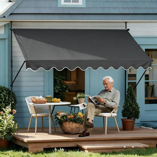 UISEBRT Klemmmarkise Balkon 200cm breit - Markise mit Handkurbel Höhenverstellbar Balkonmarkise ohne Bohren, UV-Schutz, Sonnenschutz, Wetterfest (200 x 120cm, Dunkelgrau), HAG8633G