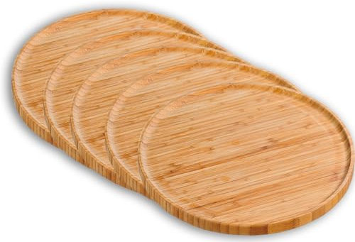 Kesper 58463 Lot de 5 assiettes à pizza en bambou Ø 32 cm Épaisseur 1,5 cm