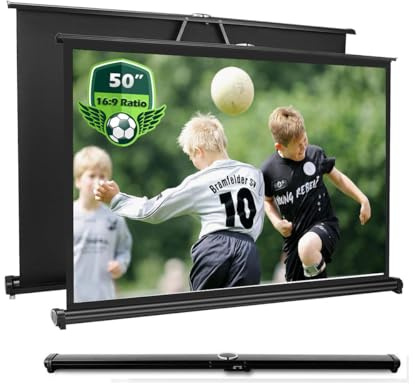 Tecdigbo 50 Inch Projector Screen Pull Down, 16:9 Projector Screen Retractable Tabletop Screen Tripod Stand for Home Theater Meeting Room, School Indoor Outdoor Ceiling Wall Mount Upgrade