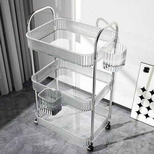 LOTHID Rollwagen 3 Ebenen, Hochwertiges Acryl, 3-4 Etagen, mit 2 Aufhängekörben, für Wohnzimmer, Badezimmer, Küche und Schlafzimmer (3-Layer Trolley+2 Hanging Baskets)