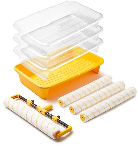 Voomey Kit rullo di vernice da 45,7 cm, rullo di vernice da 45,7 cm, vassoio a rullo da 18 vernice con fodera, rullo di vernice in microfibra, kit di vernice per la pittura della casa