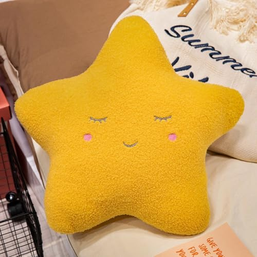 champracer Kuschelkissen in Stern Form,Deko Kissen für Baby & Kinderzimmer,Kinderkopfkissen,Wärmekissen für Babys und Kinder- für Mädchen & Jungen,40/45cm (Gelbe Sterne mit geschlossenen Augen)