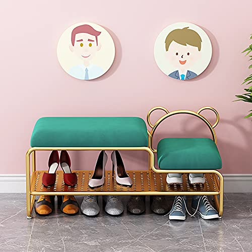 Schuhbank für den Eingangsbereich für Erwachsene und Kinder, Sitzbänke mit dickem Samtbezug und Stauraum, moderne Schuhbank für den Flur, Schuhregal, Schuhaufbewahrung, Organizer, Grün, 100