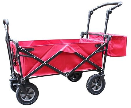 Chariot de jardin pliable avec panier de rangement et poignée réglable - Chariot utilitaire d'extérieur pour pique-nique et jardinage