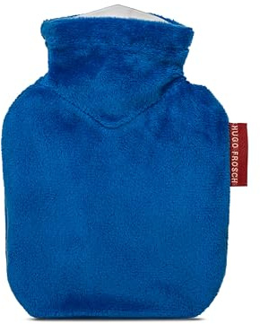 Hugo Frosch Mini-Wärmflasche 0,2 l mit samtigem Veloursbezug Dunkelblau | kleine Mini-Bettflasche Made in Germany, auslaufsicher & langlebig, mit kuscheligem Überzug, abnehmbar & waschbar