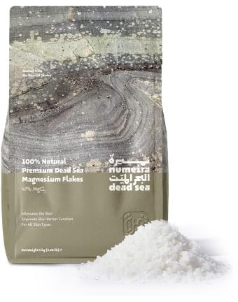 Numeira Mar Muerto Sal de Magnesio Baño y Remojo Relajante Sales de Baño de Magnesio de Jordania, Copos de Cloruro de Magnesio Puro para Baño, Sin Perfumar, 1 kg