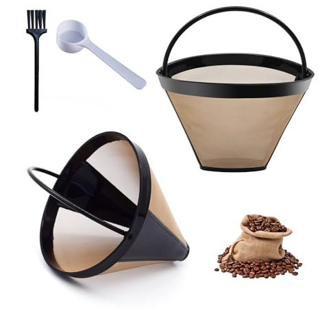 Janety 2 Piece Filtro per Caffè, riutilizzabile filtro per caffè, Filtro Riutilizzabile, contiene 8-12 tazze, con cucchiaio e spazzola, Fine Net con Maniglia Per caffè misura 4