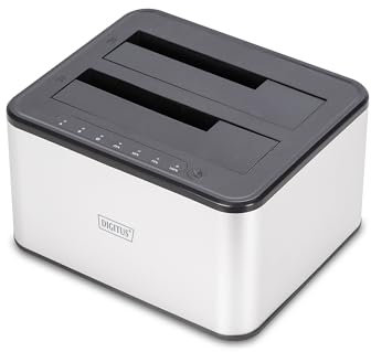 DIGITUS DA-71540-2 – Docking Station SATA HDD Duale – USB 3.0 – per SSD e Hard Disk 2,5/3,5 – SATA 3 – con Funzione di Clonazione – Plug & Play – Grigio