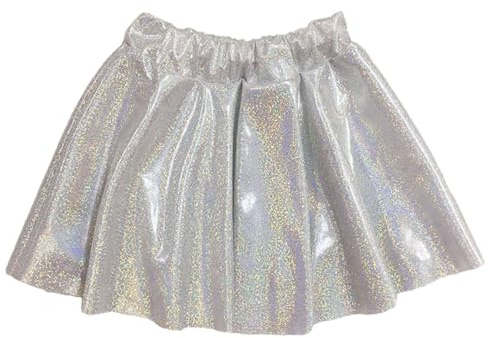 Gonna corta in tulle, da donna, in tulle, per carnevale, carnevale, con brillantini, mini gonna, balletto, costume di carnevale, gonna da ballo, argento, M