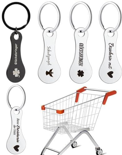 MYGLOAR Lot de 5 porte-clés pour chariot de courses, jeton de chariot de courses, jeton de chariot de courses amovible, jeton de chariot de courses en métal, porte-bonheur, ange gardien, Noël