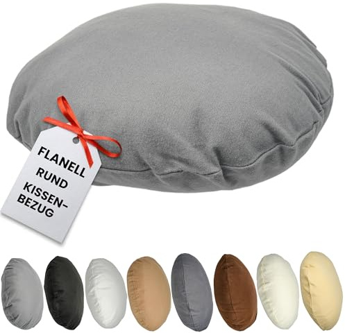 Qooltex Flanell Rund Kissenbezug 90cm Ø Durchmesser Rundkissen Grau | Rundkissen Kissenhülle mit Reißverschluss - Für Bodenkissen, Sitzkissen, Sofakissen, Bettkissen od. Stuhlkissen