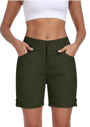 MoFiz Dam Cargobyxor Kort Bomull Bermuda Shorts Sommar Vandringsshorts, Armégrön, 3XL