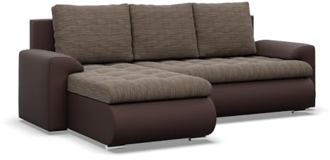 Mebligo - Ecksofa mit Schlaffunktion und 2 Bettkasten Braun + Braun 230x89x159 (BxHxT) FORESTA - Links Eckcouch, Sofas & Couches, Couch L Form, Cauchsofa, Sofa Wohnzimmer