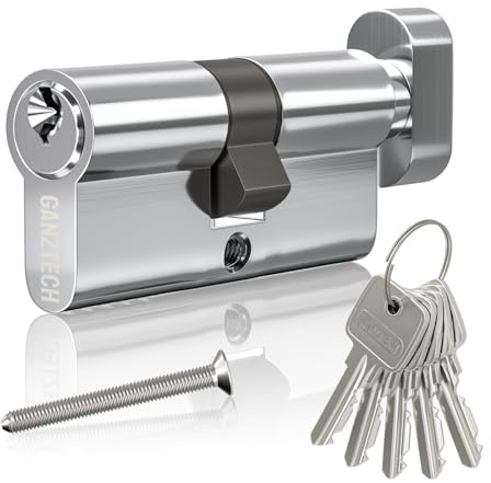 GANZTECH 40T/40 (80mm),Chrome Plating Door Barrel Lock,Key Key with 5 Standard Keys,Aluminum Alloy Euro Cylinder Lock,Secure Stable for Wooden,Composite Doors and UPVC