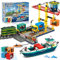 HOGOKIDS City Hafen mit Containerkran Bauspielzeug – Schiff, Zug, LKW, 4 Container mit Frachthafen Bausteinen | Technik Spielzeug für Erwachsene Teen Kinder, Mädchen Jungen ab 8+ Jahre (1373 Teile)